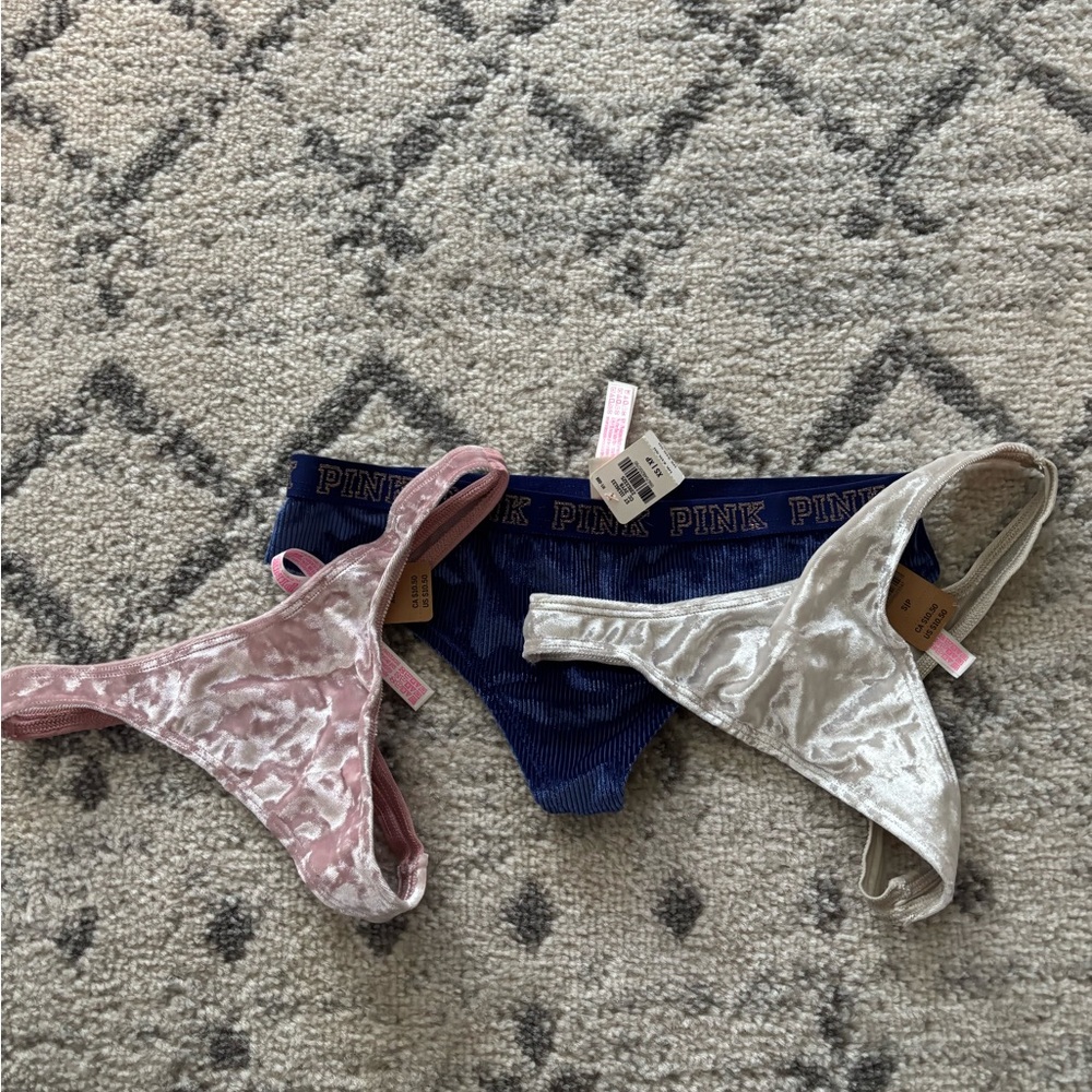 PINK Victoria's Secret Pink, silver and blue thongs
